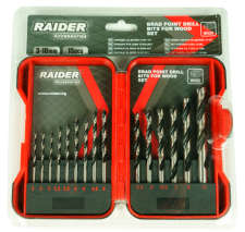Brad point drill bits for wood 15pcs. Ø3-10mm Set RAIDER