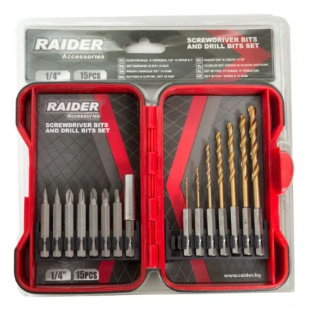 Screwdriver Bits & Drill Bits 1/4" 15 pcs Set RAIDER