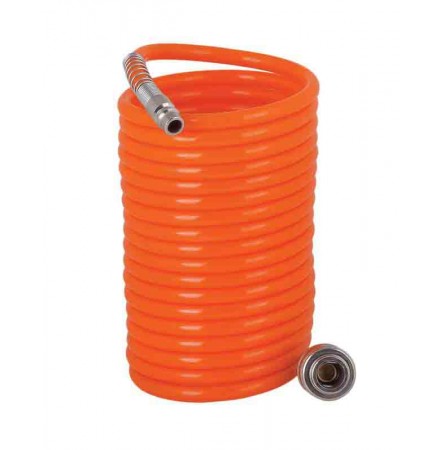Air PU Spiral Hose ø10x14mm 15m with quick couplings 1/4M&F RD
