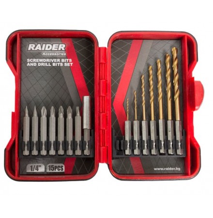 Screwdriver Bits & Drill Bits 1/4" 15 pcs Set RAIDER
